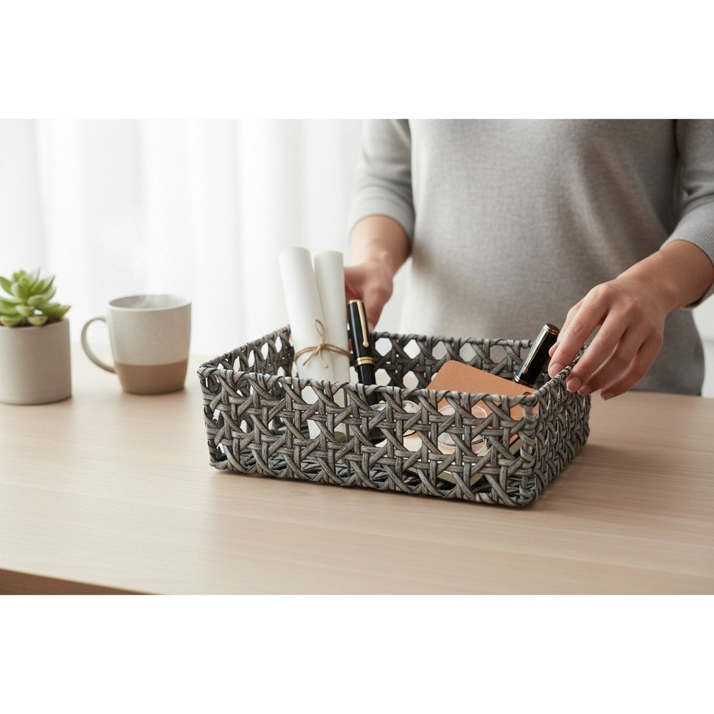 Max Studio Home Woven Basket Unisex OS Black White Brand New Rectangular Storage